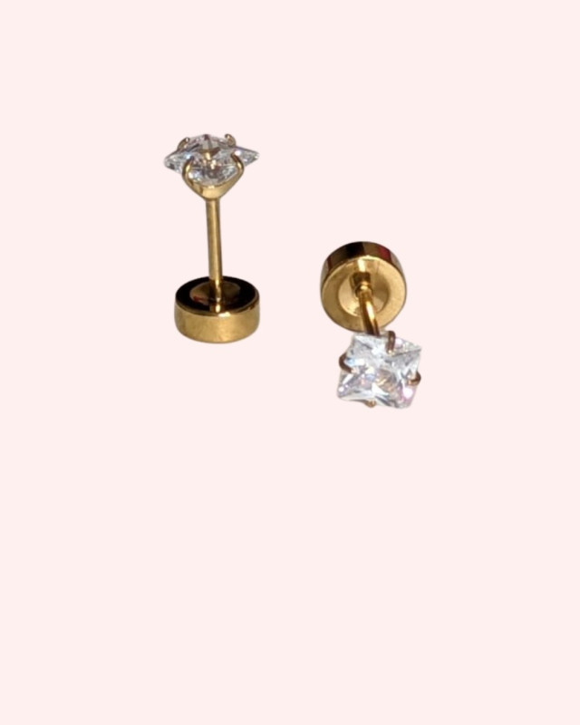 Gold Square Crystal Stud